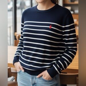 Polo by Ralph Lauren Navy and White Striped Crewneck Sweater